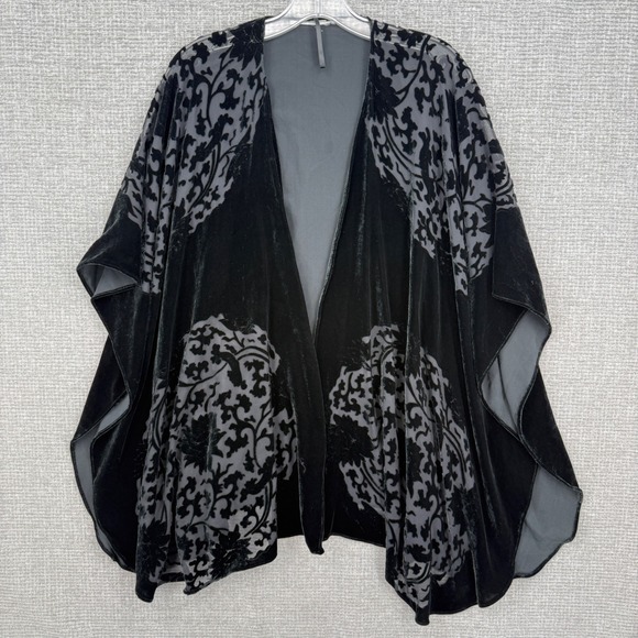 Unbranded Sweaters - Vintage Velvet Burnout Kimono Wrap Women OS Flowy Medallion Black Goth Boho